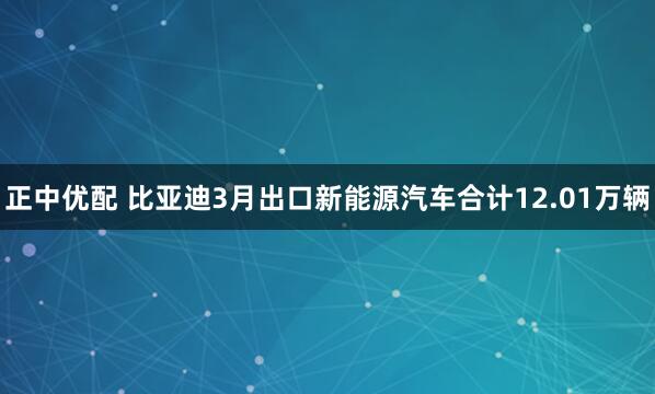 正中优配 比亚迪3月出口新能源汽车合计12.01万辆